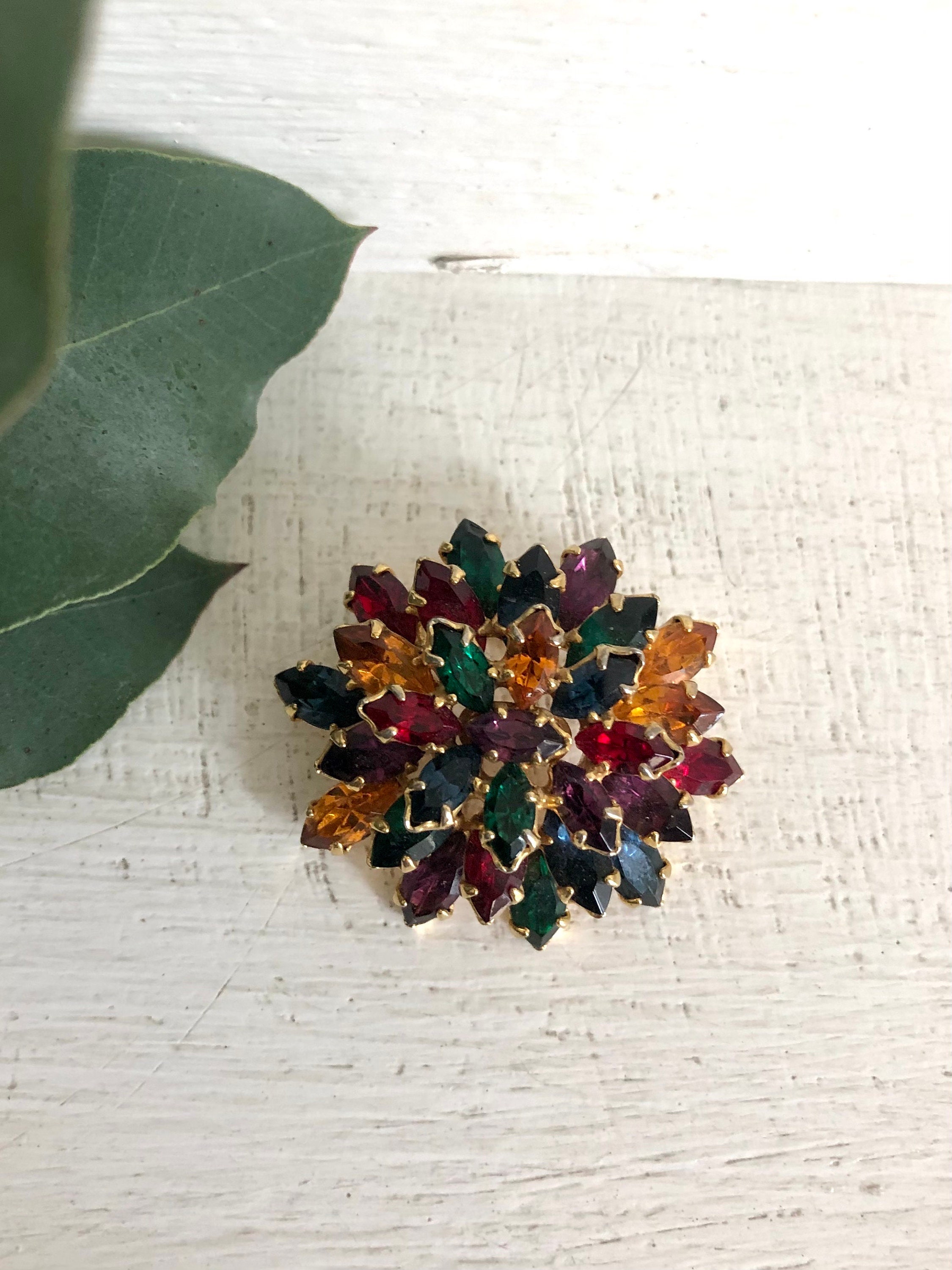 Broche Fleur En Métal Doré émaillé Multicolore - Neuf Sans Emballage