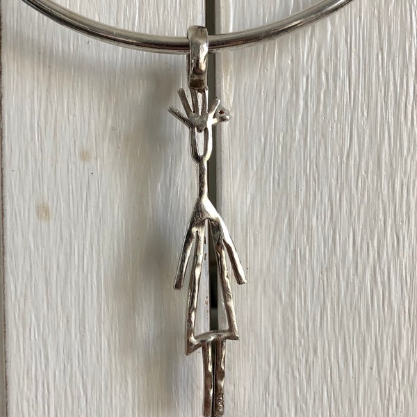 Collier Vintage Pendentif Articulé Biche De Bere - Métal Argenté - Très Bon état