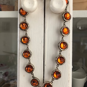 Rare: beautiful vintage gold and orange Biche de Bere necklace, gold and orange Biche de Bere choker, gift for her, gift for women