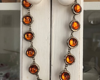 Rare : magnifique collier Biche de Bere vintage doré et orange, ras de cou Biche de Bere doré et orange, cadeau pour elle, cadeau femme