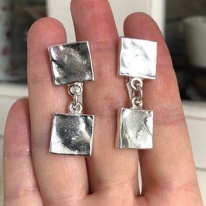 Biche de Bere: square silver and hammered earrings, vintage but new from the famous French designer Nelly Biche de Bere image 1