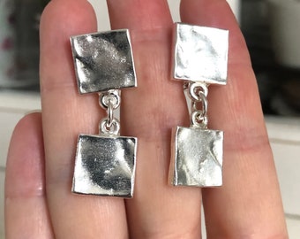 Biche de Bere: square silver and hammered earrings, vintage but new from the famous French designer Nelly Biche de Bere