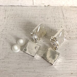 Biche de Bere: square silver and hammered earrings, vintage but new from the famous French designer Nelly Biche de Bere image 2