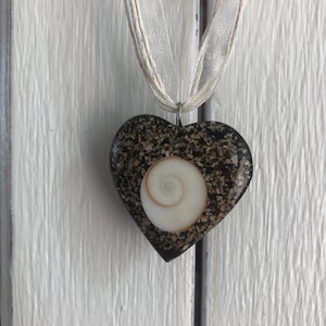 Vintage heart-shaped pendant with Saint Lucia&#39;s eye, original pendant with cream ribbon, Shiva&#39;s eye pendant, lucky charm