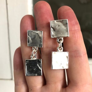 Biche de Bere: square silver and hammered earrings, vintage but new from the famous French designer Nelly Biche de Bere image 5