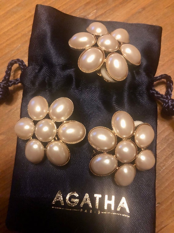 Boucles D'oreilles Clips Agatha Paris - Perles Blanches - Vintage - Superbe état