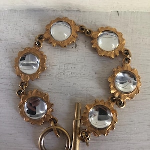 Biche de Bere: vintage gold bracelet with transparent cabochons by the famous French designer Nelly Biche de Bere, Biche de Bere jewelry