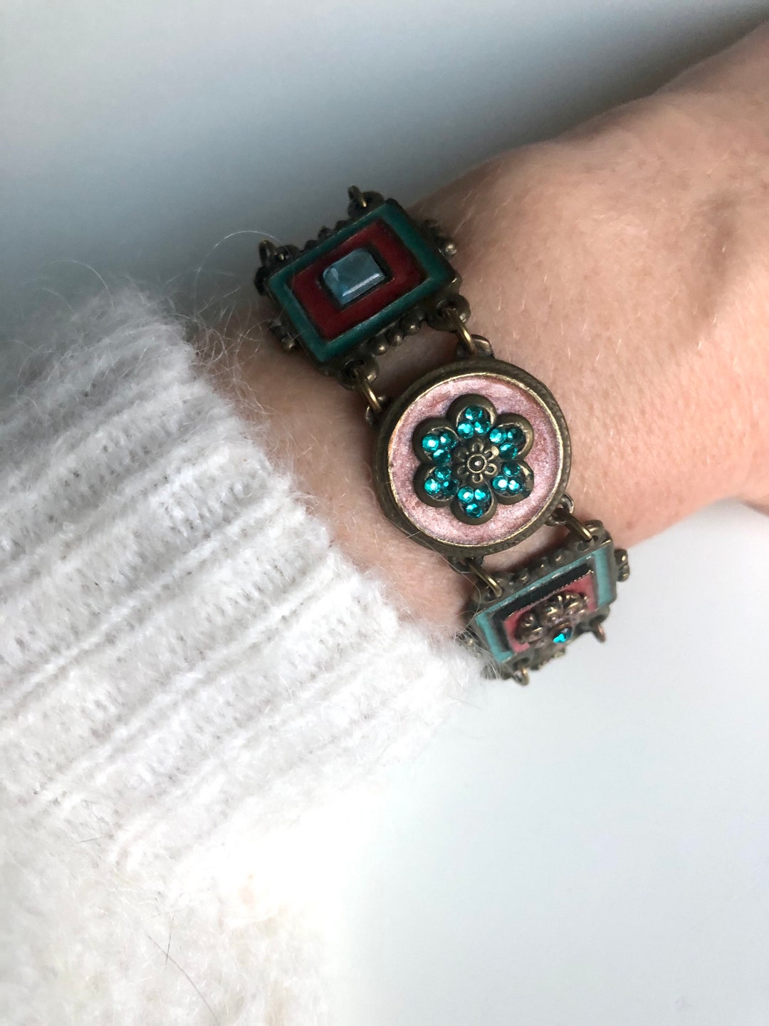 Bracelet Médaillon Vintage Reminiscence - Multicolore, émaux, Style Bohème