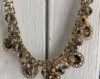 Magnificent short vintage golden necklace with pearls and flowers and rhinestones from the French brand Jacqueline Singh, Jacqueline Singh choker