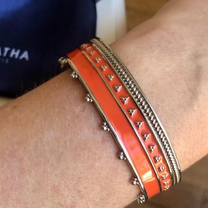 Agatha Paris: very pretty orange and silver bangle bracelet from the famous French brand, Agatha Paris bracelet, Agatha orange bracelet