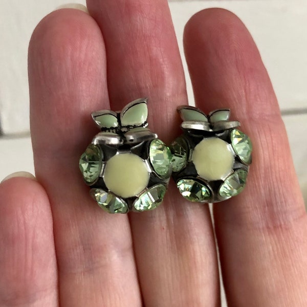 Vintage silver clip earrings from the famous French brand Réminiscence, silver and green clips, butterfly clips, nice gift