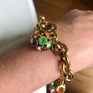Agatha Paris, superb gold bracelet with ball charms with colored rhinestones, Agatha Paris bracelet, pretty gift, vintage charm bracelet