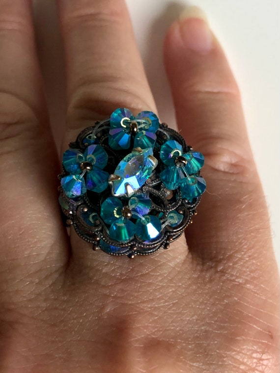 Beautiful blue and bronze ring vintage style, hand