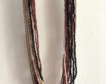 Collier Vintage 3 Rangs Années 1950 France Perles Verre Bleu Doré - Très Rare