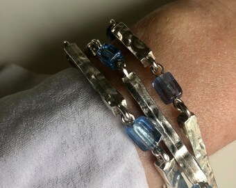 Rare: superb 3-row silver bracelet from the famous French brand Nelly Biche de Bere, vintage silver and blue Biche de Bere bracelet