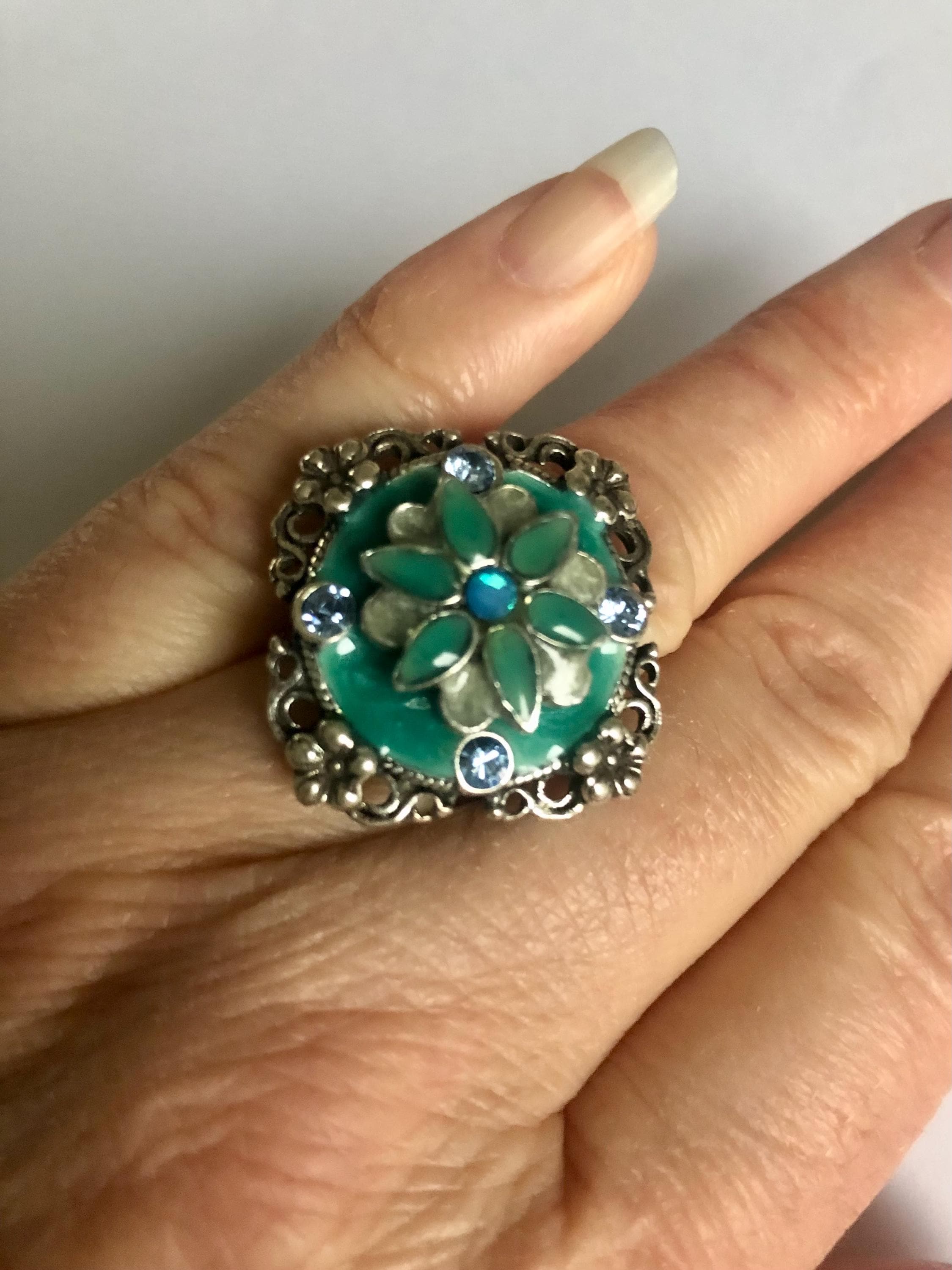 Anel imponente da famosa marca francesa Chorange Paris, lindo anel azul e prateado, presente feminino, presente para ela