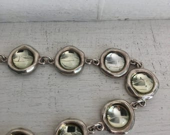 Rare: Vintage silver Biche de Bere necklace with slightly green transparent cabochons, vintage Biche de Bere choker