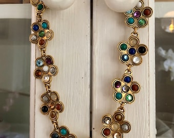 Reminiscence: magnificent vintage necklace with multicolored rhinestone flowers, sublime golden necklace with multicolored flowers, women's gift