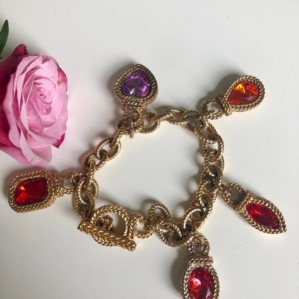 Agatha Paris : magnifique bracelet vintage avec breloques multicolores, gros bracelet breloques Agatha Paris, cadeau femme, cadeau pour elle