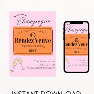 Last RendeVeuve, Veuve before Viws, champagne campaign, Veuve Bachelorette Invitation, Champagne Bachelorette, Invitation, Instant Download
