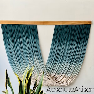 Large Teal Macrame Wall Hanging| Dip Dye Tapestry Wall Hanging| Fibre Art| Textile Art| Bedroom Decor| Boho Wall Decor| Christmas Decor