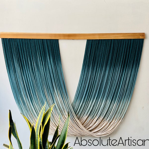 Large Teal Macrame Wall Hanging| Dip Dye Tapestry Wall Hanging| Fibre Art| Textile Art| Bedroom Decor| Boho Wall Decor| Christmas Decor