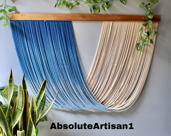 Large Blue Macrame Wall Hanging| Dip Dye Tapestry Wall Hanging| Fibre Art| Textile Art| Bedroom Decor| Boho Wall Decor| Christmas Decor