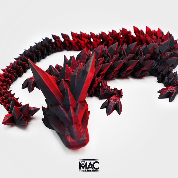 Baby Articulating Dragon Companion Black Red | 3D Printed Crystal Dragon, Articulated Dragon Figurine, Dragon Toy, Handmade