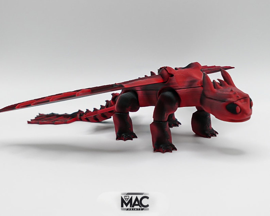 Red &amp; Black Toothless Baby 3D Dragon Articulated Fidget Toy Handmade ...