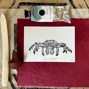 Sally Lightfoot Crab hand drawn hand carved hand printed lino relief print