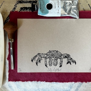 Limited edition numbered Sally Lightfoot crab hand drawn hand carved hand printed lino relief print
