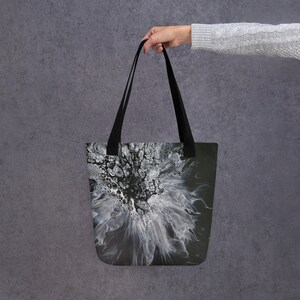 流体アートトートバッグ 黒と白 15 x 15