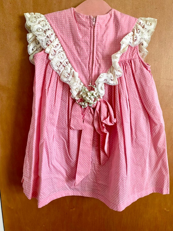 Vintage SEARS Little Girls Pink Dress With White … - image 3