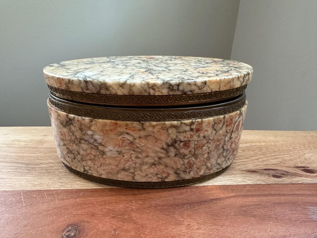 Vintage Genuine Granite Stone Oval Hinged Trinket Box Marbled 6.25 X 4. ...