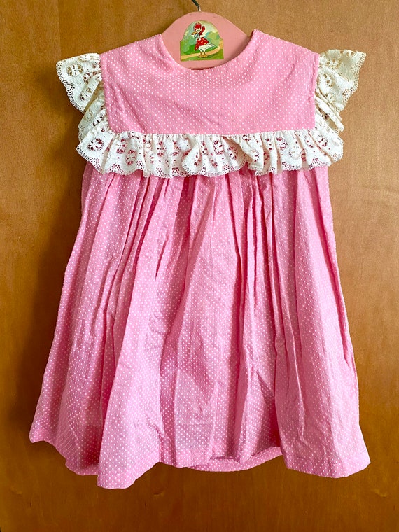 Vintage SEARS Little Girls Pink Dress With White … - image 2