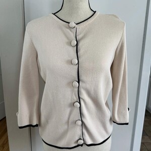 Vtg 60s Designers Originals Womens Ivory Button Up Cardigan Sweater Size Small