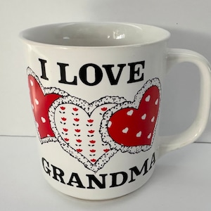Vtg Coffee Mug I Love Grandpa Ceramic Beverage Cup 8oz Embroidery Hearts Design