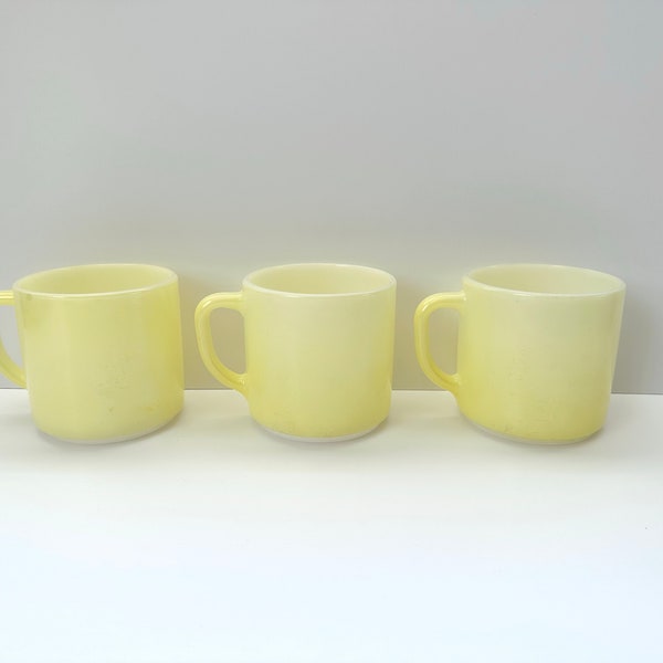 Vintage Federal Glass Company Coffee Mugs Light Yellow USA Cottagecore set of 3