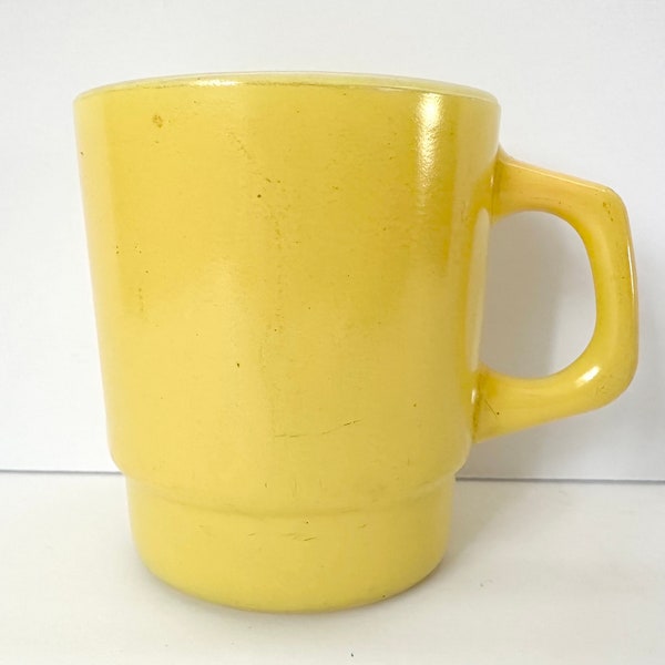 Vintage Fire King Anchor Hocking Milk Glass Stacking Coffee Mug Cup Yellow 3.5”