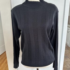 Vintage 80s Black Alfred Dunner Petite Wool Blend Turtleneck Sweater Size L