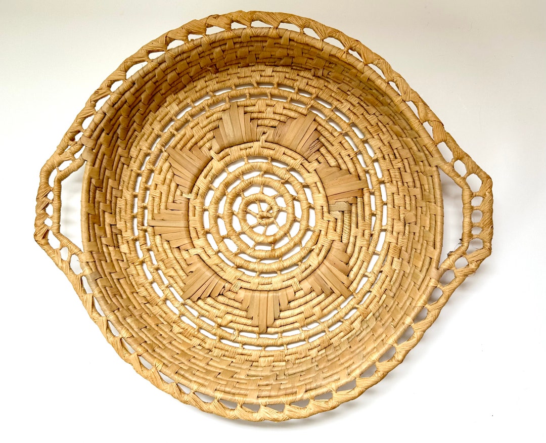 Vintage Shallow Sun Basket Wall Hanging Tray Straw Wicker Etsy