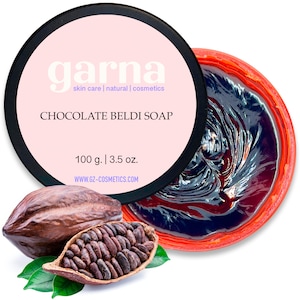 Garna Chocolate Moroccan Black Beldi Soap 3.5 oz, Handmade Gommage Beldi Cleanser, Gentle Exfoliating Peel, Vegan & Paraben-Free Skincare