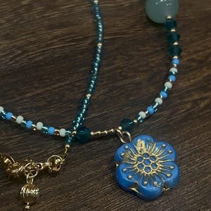 Blue flower necklace Czech glass bead