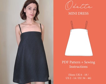 A-line mini dress | lining or facing options | adjustable straps | PDF pattern and sewing instructions (UK 6 - 18)
