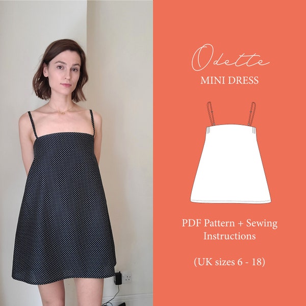 A-line mini dress | lining or facing options | adjustable straps | PDF pattern and sewing instructions (UK 6 - 18)