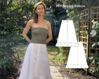 Patron de couture pour jupe midi trapèze | Boutonnage devant | Patron PDF