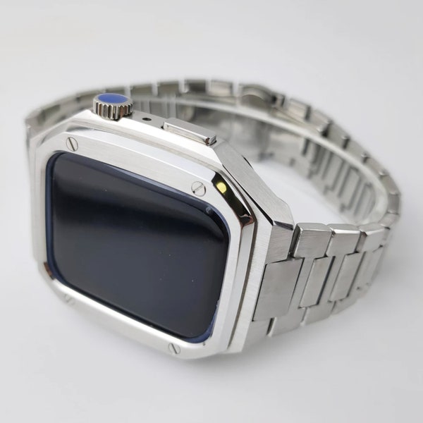 Luxury Stainless Steel Case and Band Mod Kit for Apple Watch Metal Strap 40 41 44 45mm iWatch Series 9 8 7 6 5 4 SE