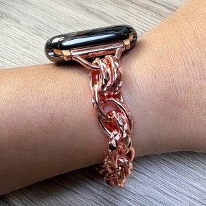 Rose Gold Chain Link Apple Watch Band: Stainless Steel with Heart Charm