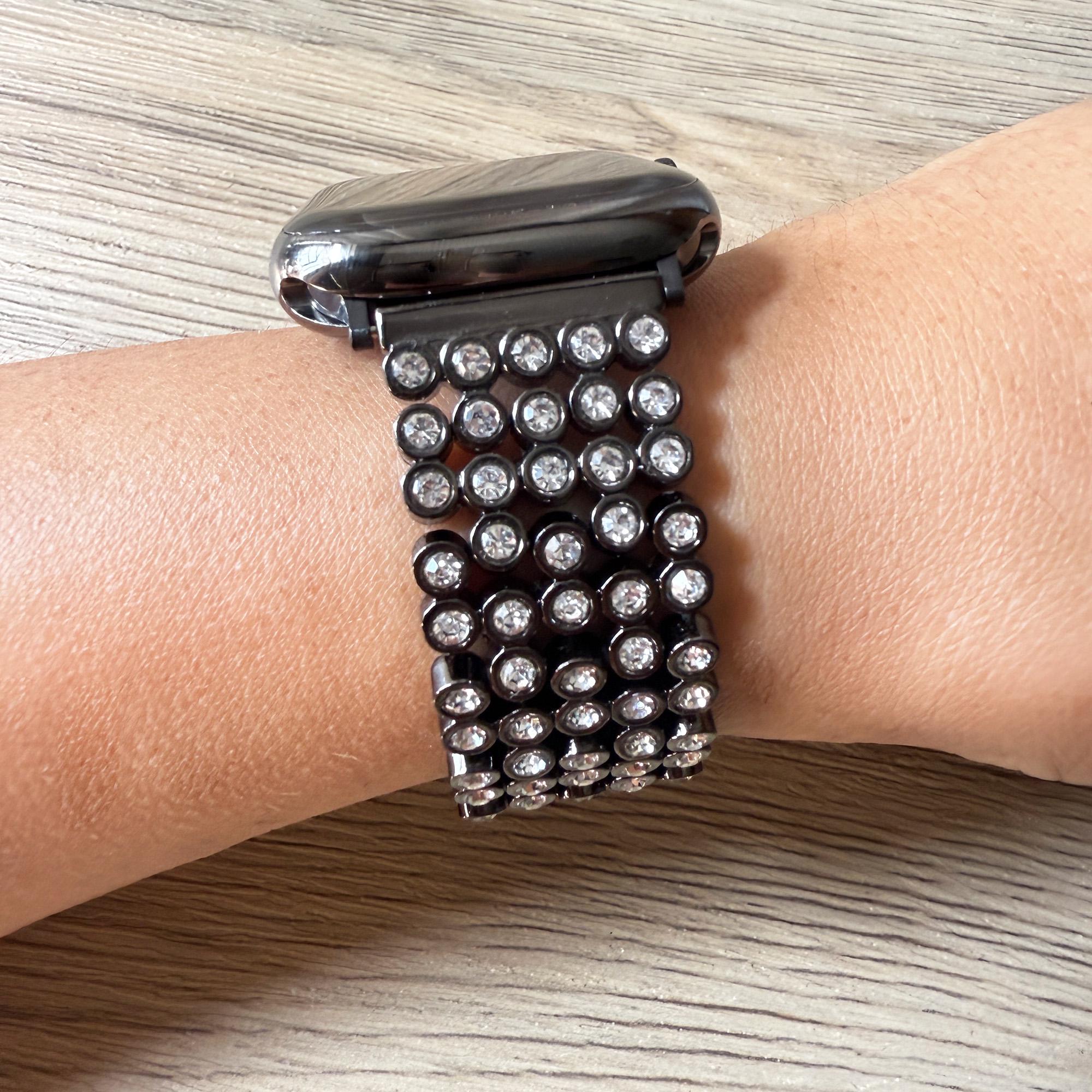 Black Rhinestone Apple Watch Band: Stainless Steel Bling  display picture 3