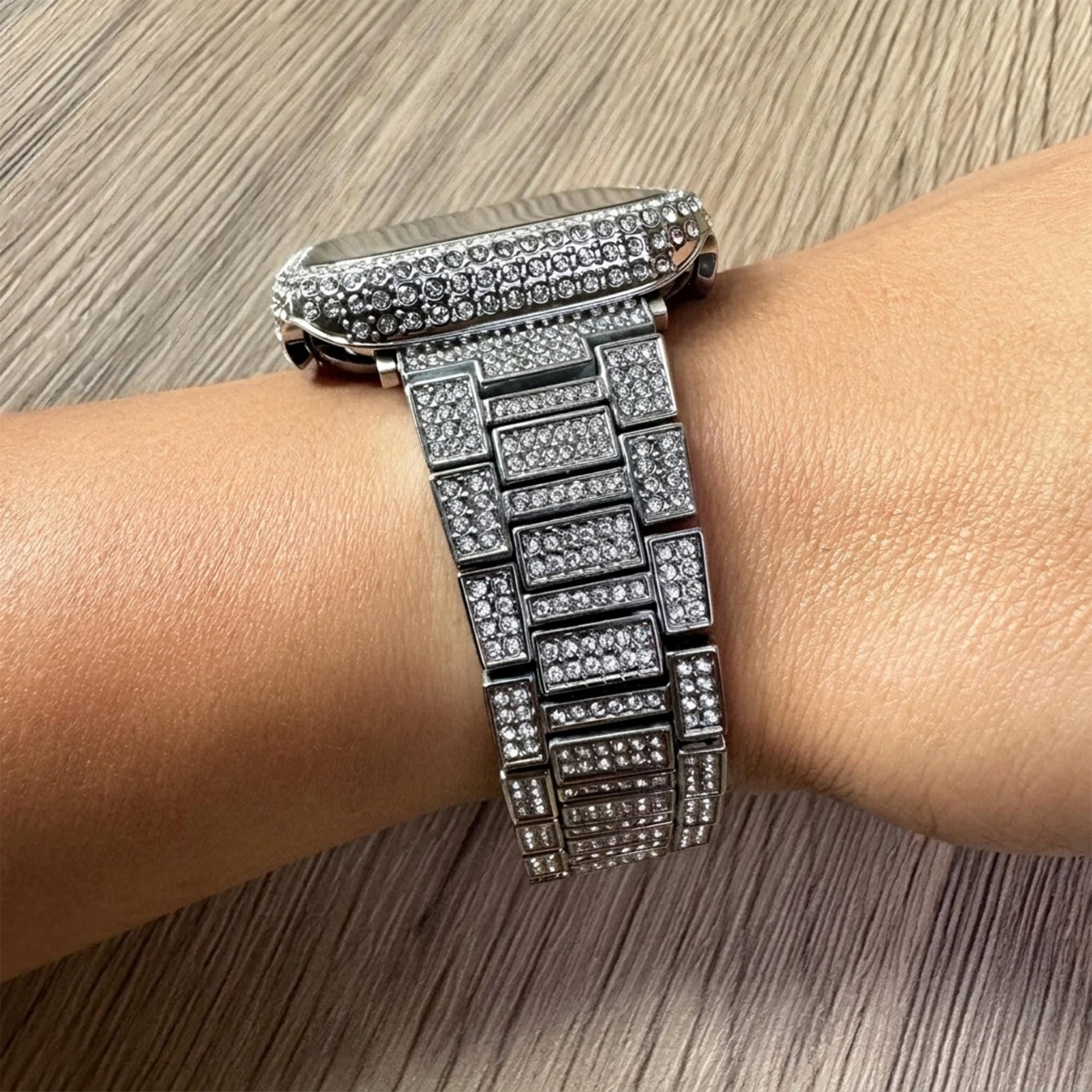 Sparkling Lab Diamond Apple Watch Band: Elegant Silver Jewelry Strap